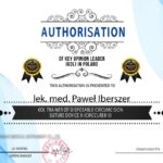 Używanie staplera - certyfikat, dr Paweł Iberszer, chirurg Lublin, urolog Lublin, COZL, na zdjęciu certyfikat